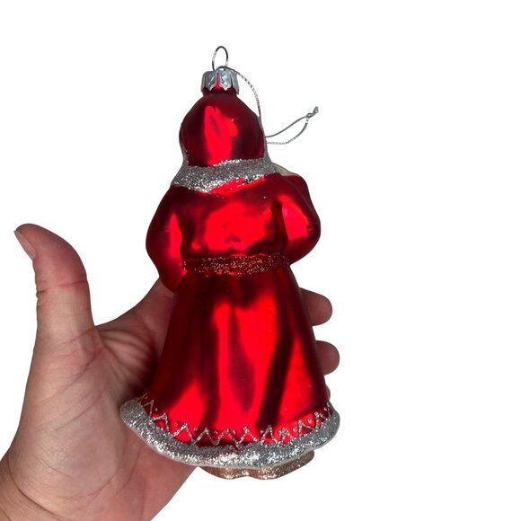 Vintage Blown Glass Santa Claus Ornament With Red Robe & Glitter Accents - Picture 3 of 6